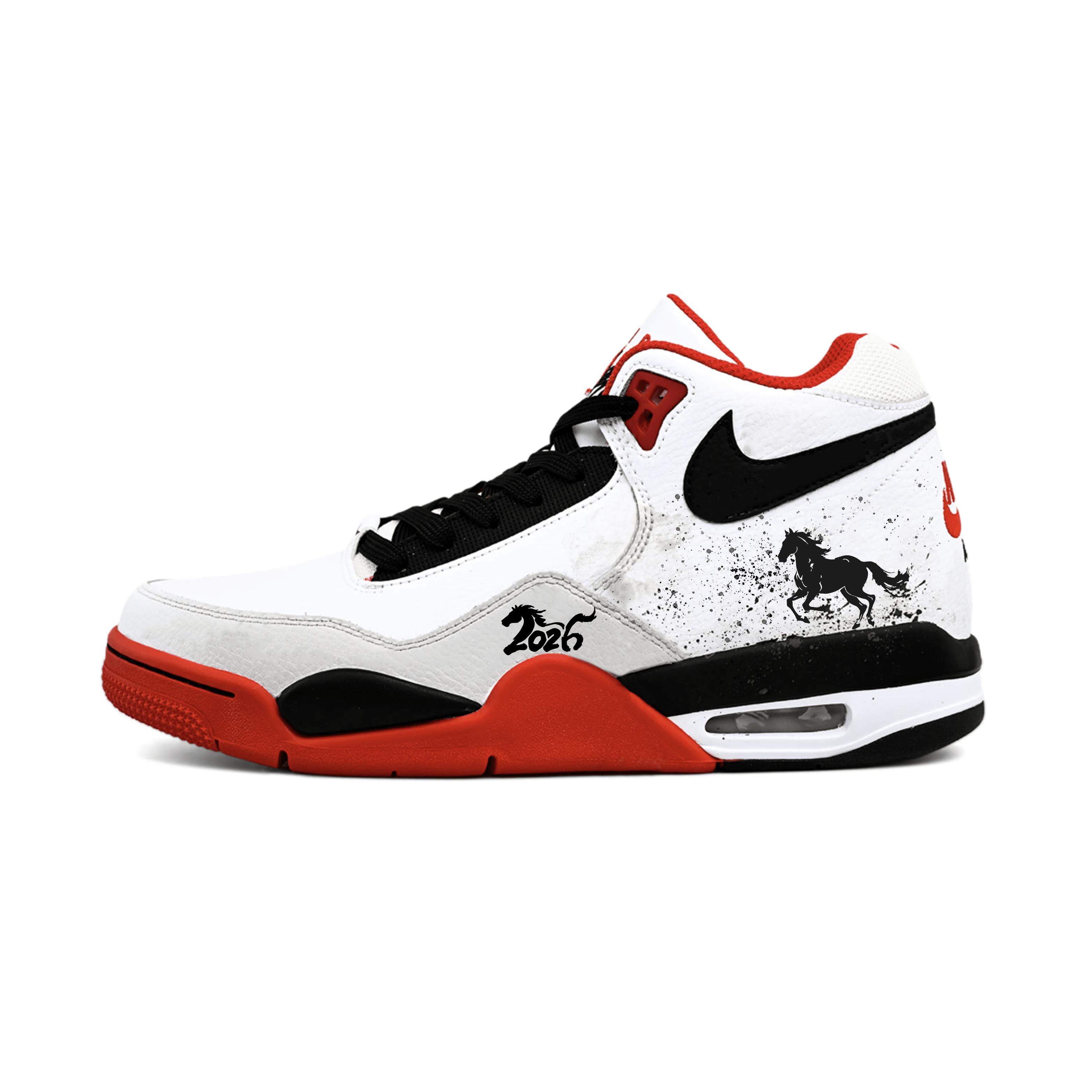 

Nike Flight Legacy Slip Resistant Slip Resistant Mid top Vintage Basketball Shoes Unisex White Red BQ4212-100(Team1820-) 42.5