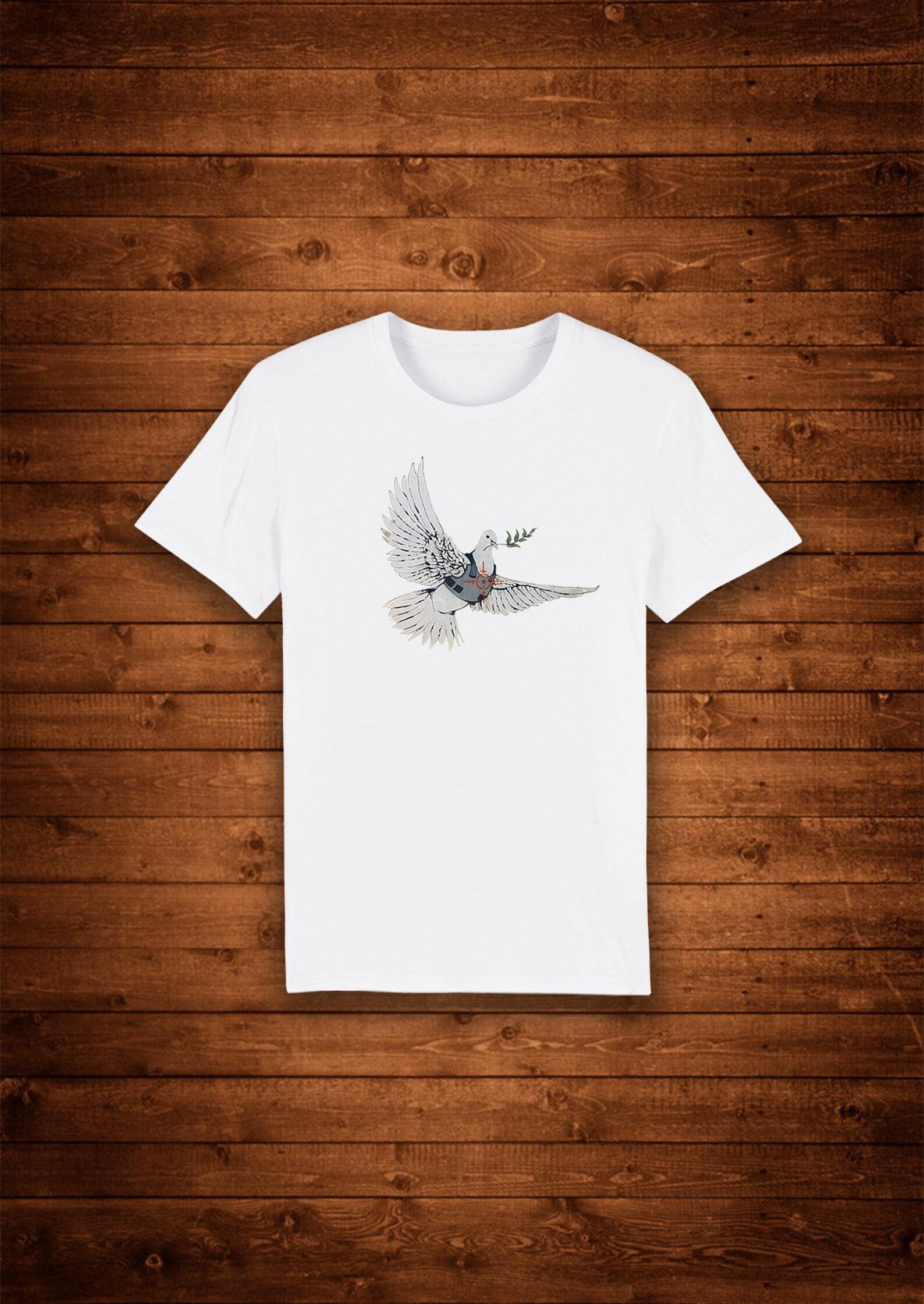 Banksy Peace Dove With Bulletproof West Street Art / T shirt Unique Design Street Wear Art Urban Graphic Tees Top M