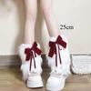 Bowknot Plush Leg Warmers - Autumn/winter Faux Fur White Mid-calf Socks