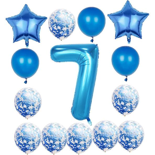 7th Birthday Birthday Decorations Party Supplies,Blue Number 7 Balloon,40 Inch Giant Foil Mylar 7th Balloons Decorations for Boy Girl,Large Helium