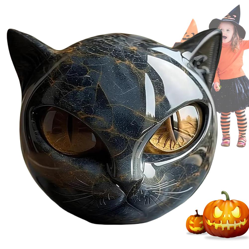 Room Embellishment Finish Home Decor Elegant Black Cat Stone Sculpture with Amber Eyes Hand-carved Luxury Home for Cat for Room