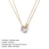 European Style Double Ring Pendant Necklace for Women - 14K Gold Plated Titanium Steel Clavicle Chain
