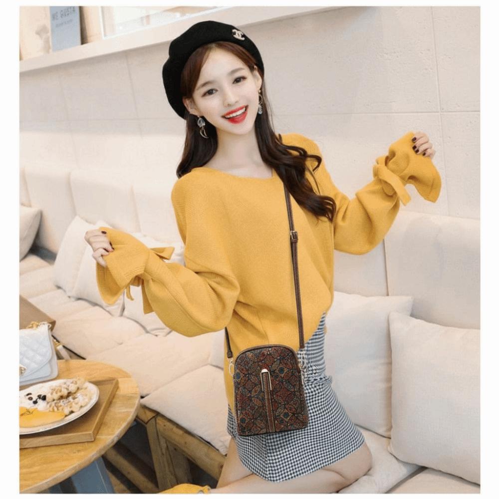 Women Fashion Bohemian Style Printed Phone Bag Ethnic Style PU Leather Single Shoulder Bag Luxury Versatile Handbag For Ladies