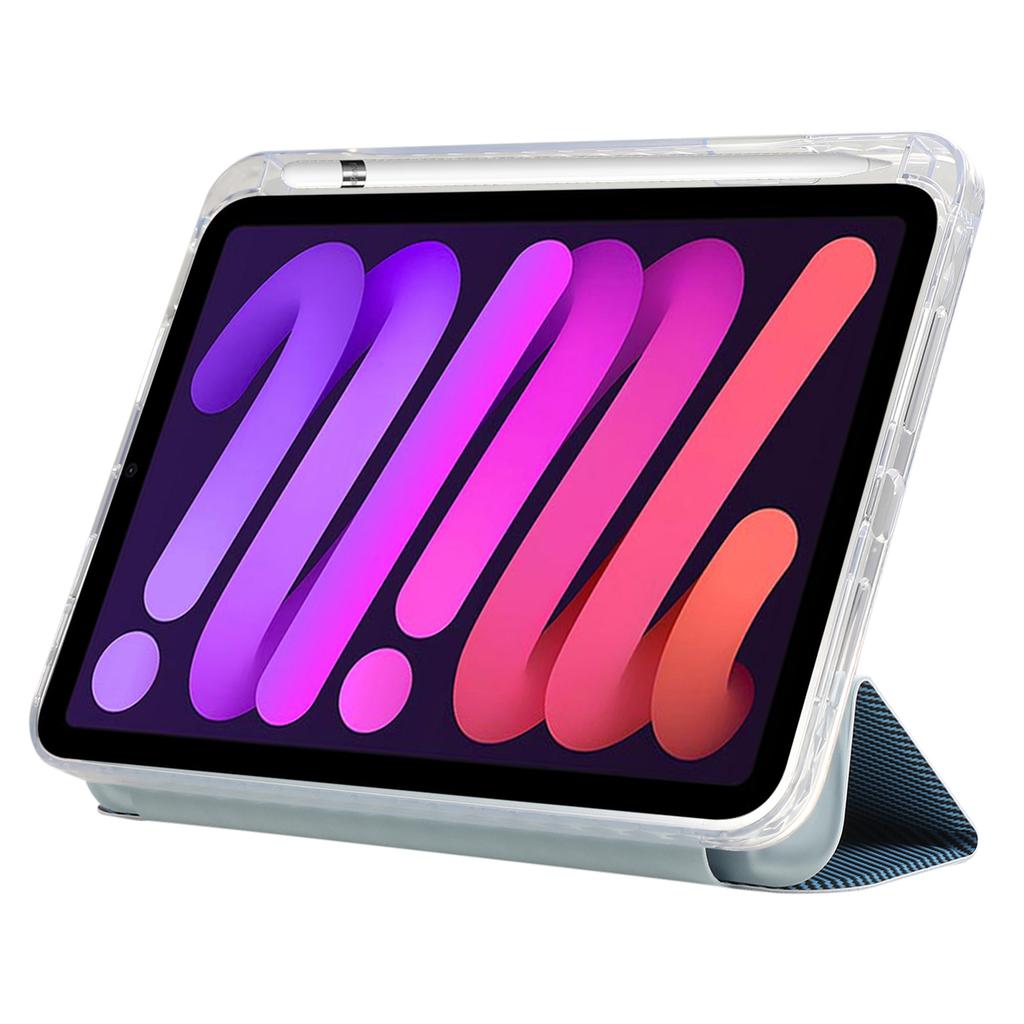 For iPad Mini (2024)/mini (2021) Case Carbon Fiber Texture Leather+Clear Acrylic+TPU Stand Tablet Cover
