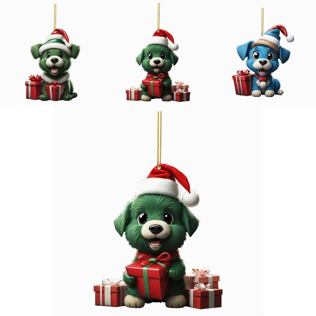 Christmas Dog Car Pendant Acrylic Ornament With Cartoon Style For Vehicle Decor