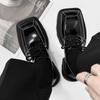 Men's Japan Karajuku Korean Style Fashion Glossy Streetwear Thick Platform Casual Black Leather Shoes Lace Up Sneakers Shoes