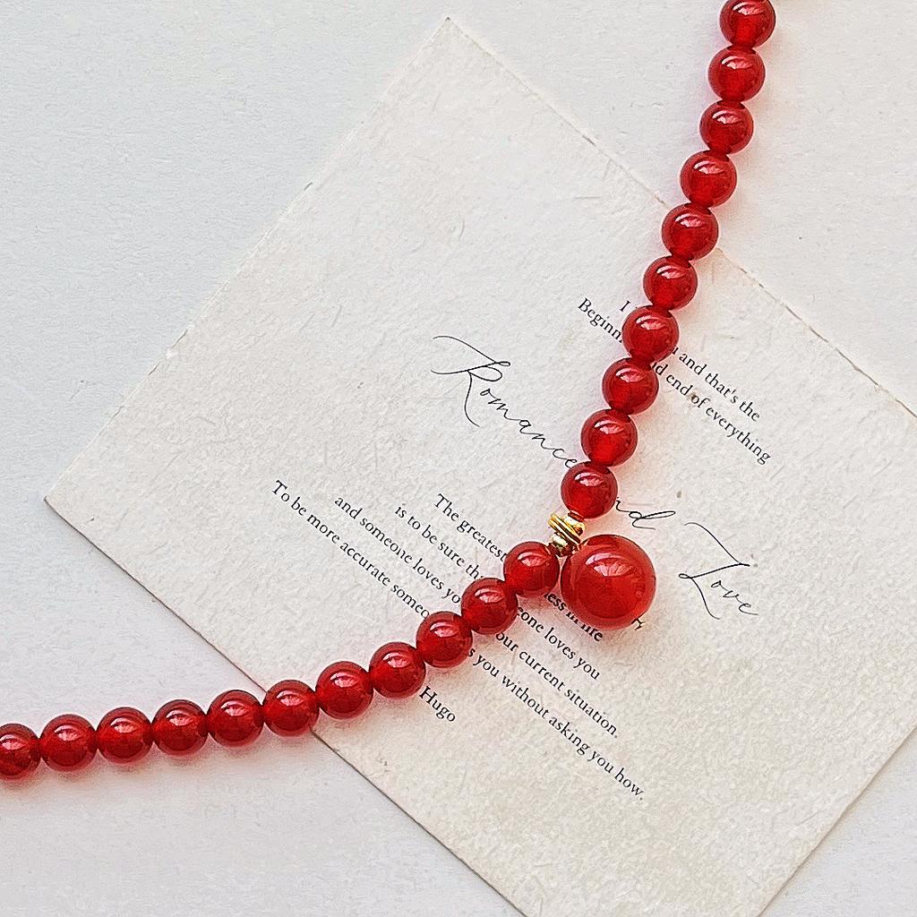 Vintage High-Quality 7A Pigeon Blood Red Chalcedony Multi-Layer Design Sweater Chain Necklace Collarbone Chain Female
