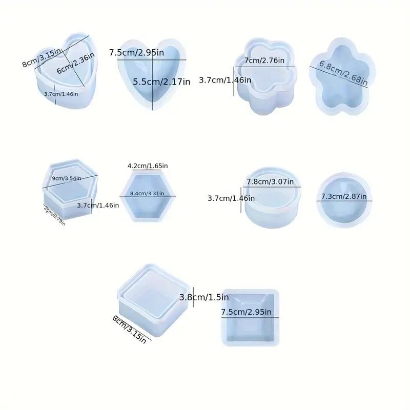 

10Pcs Hexagonal Storage Box Silicone Mold Crystal Drop Glue Mirror Pendulum Table Plum Flower Love Heart Shape Silicone Mold