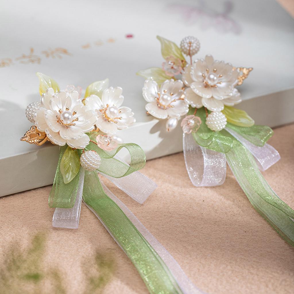 Chinese Style Hair Clips With White Peony Ribbon Vintage Clip Hair Hairpin For Gown Dress Cheongsam Hairstyle Making Tools 1pair