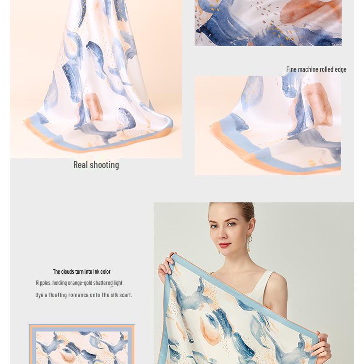 65cm Mulberry Silk Women's Professional Scarf - Digital Print, High-Grade Square Gift Scarf