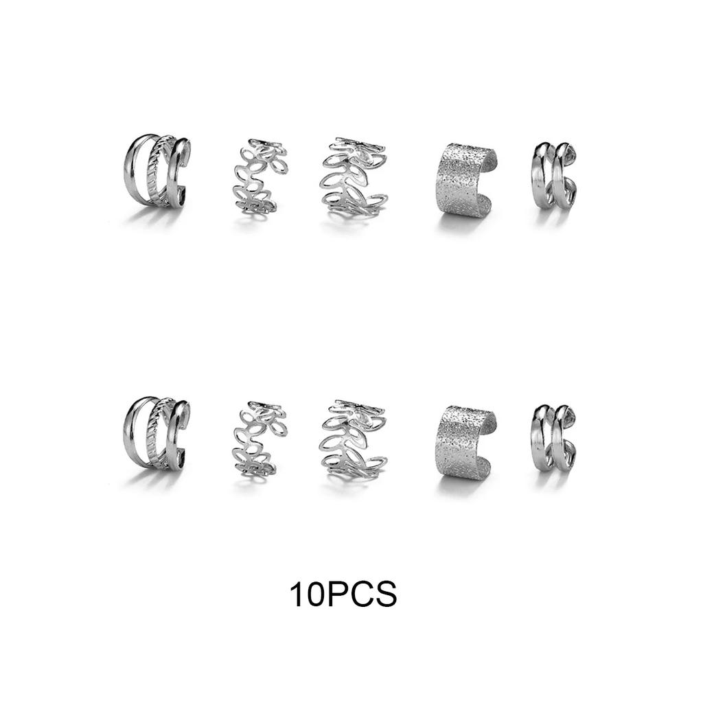 10 Pcs Leaves Clip Earrings for Women Rose Gold Color Creative Simple C Ear Cuff Non-Piercing Ear Clips Set Trend Jewelry Gift