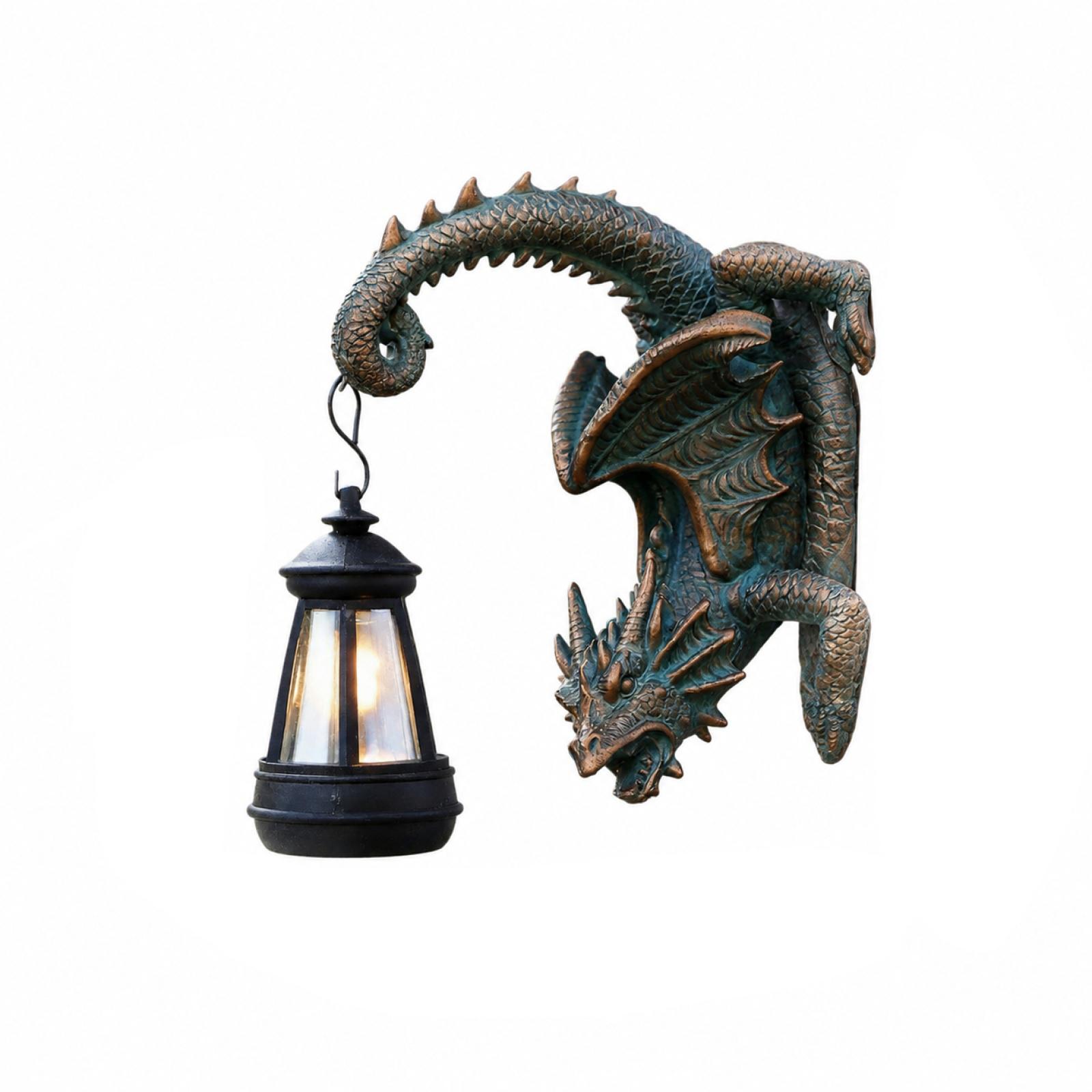 

Solar Powered Dragon Wall Lantern Resin Sculpture Outdoor Garden Decorative Lighting Fixture for Patio Porch Yard Home Office One Size
