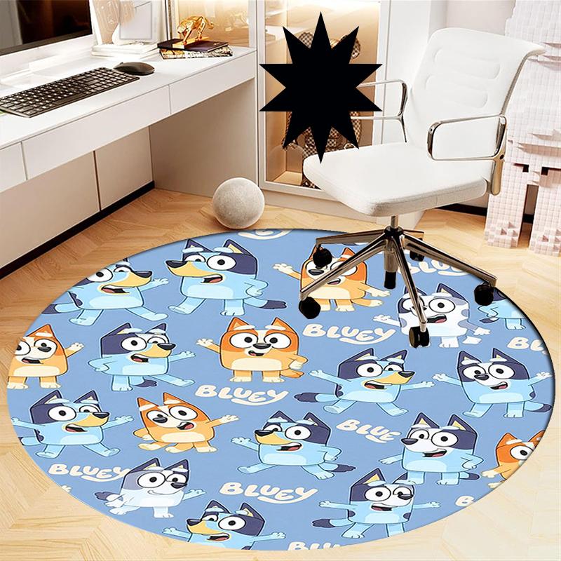 Bluey Printed Round Rug Carpet Chair Rug Area Rug Entryway Doormats,for Office Chair Living Room Bedroom Kitchen Room.