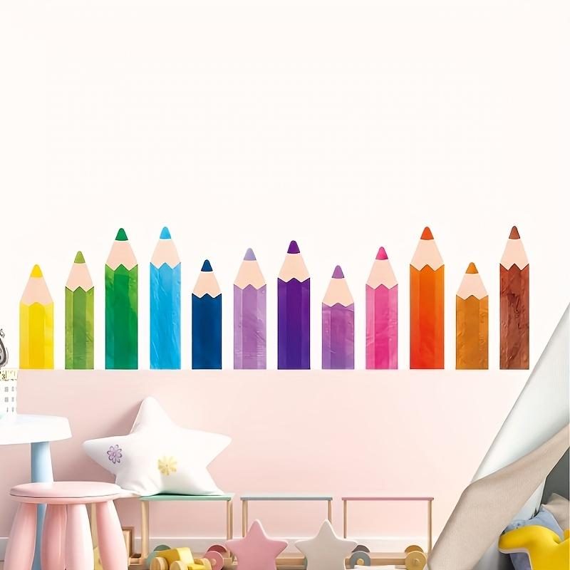 4 Sheets Color Pencil Stickers,Wall Corner Decoration Wall Stickers,for Classroom,Bedroom,Glass Window Decoration,Self-adhesive