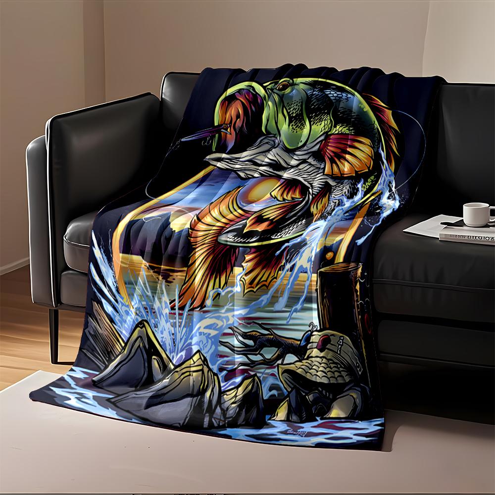 Colorful Jumping Fish with Water Splash Design Flannel Blanket for Bedroom, Living Room, Sofa, and Nap Sofas.