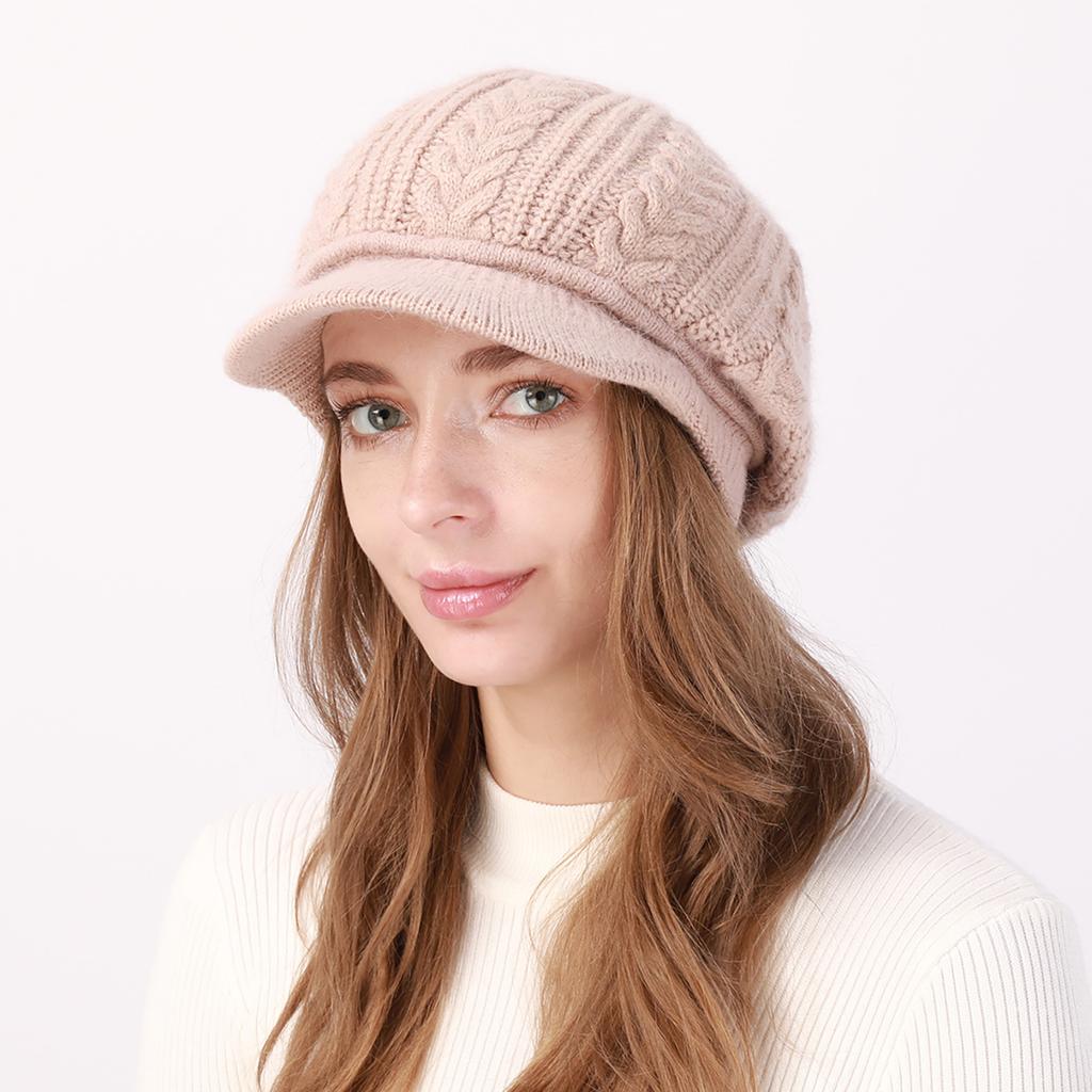 New Autumn and Winter Women's Velvet and Thickened Wool Cable Knit Cap  Fashionable Warm and Cold Proof Beret Knitted Hat