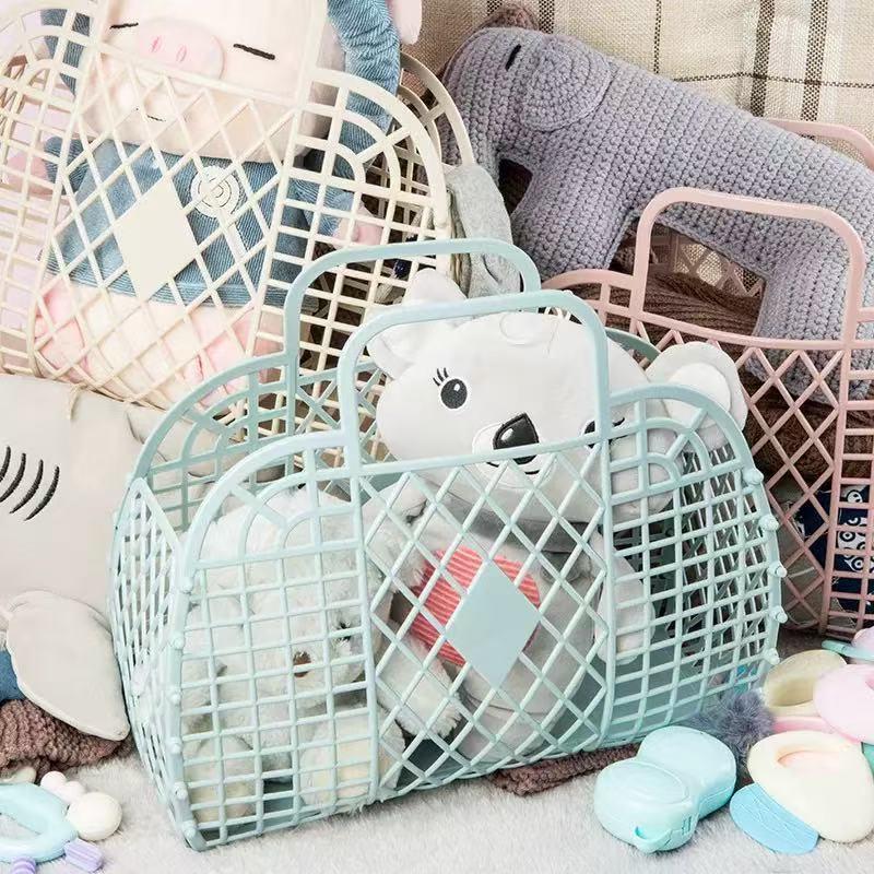 Borsa di grande capacità Borsa tote portatile per vacanze in gelatina cava Hollow Cestino da bagno portatile in plastica riutilizzabile e facile da pulire