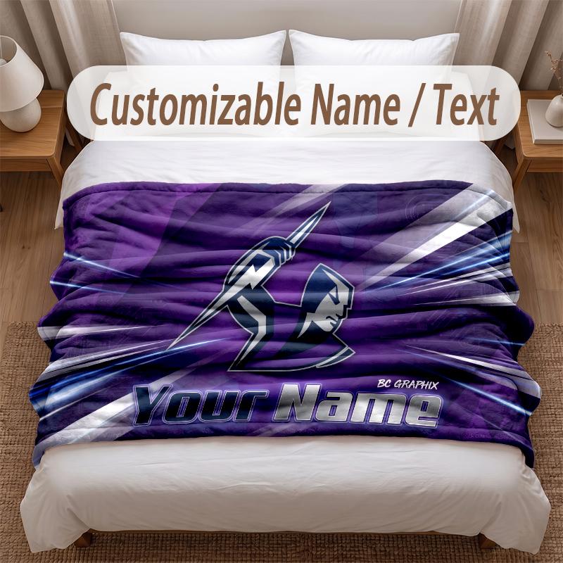 Melbourne Storm Printed Flannel Blanket Custom Name Text Soft Warm Throw For Bedroom Holiday Gift