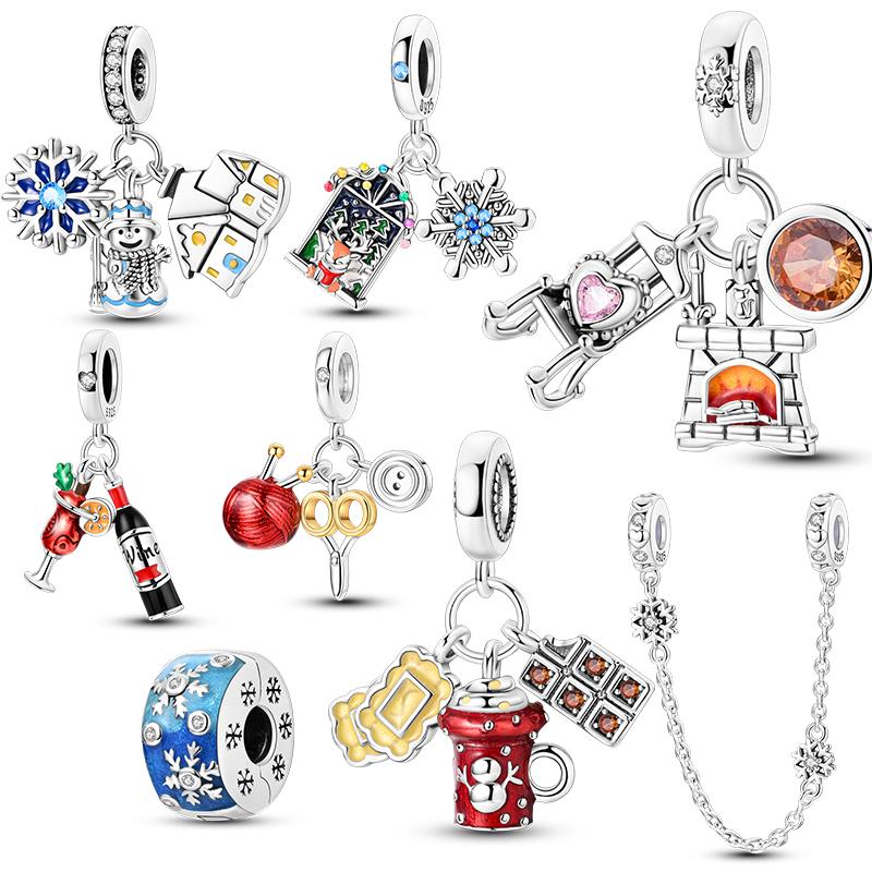 Winter Series Copper Charms Beads Snowman Autumn Pumpkin Maple Leaf Beads Fit Original Bracelet Women Gifts