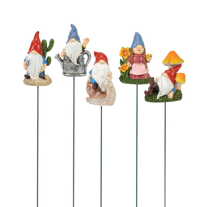 5 Piece Dwarf Goblin Flower Resin Ornaments Garden Pots Card Decorations Courtyard Micro Landscapes Elf Gardening Plugins Landscaping Accessories