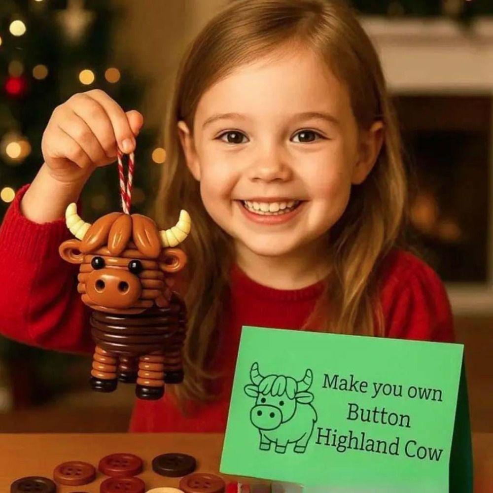 Handmade Button 3D Animals Button Decor Plastic Pre-Cut DIY Highland Cow Craft Kit  Indoor Decor