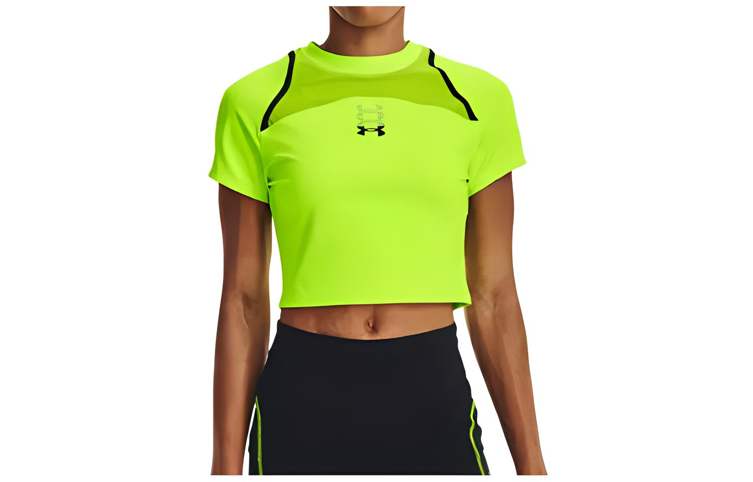 Under Armour Anywhere Crop Tops Women s Green Crew Neck Moderate 1376816-369 M