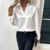 New Spring and Autumn Loose V-neck Office Womens Blouse Simple Long Sleeved Shirt Fashion Casual Solid Color Elegant Clothing