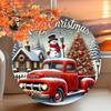 Vintage Metal Wall Art Snowman Red Truck Christmas Decor Round Sign Rustic Holiday Gift
