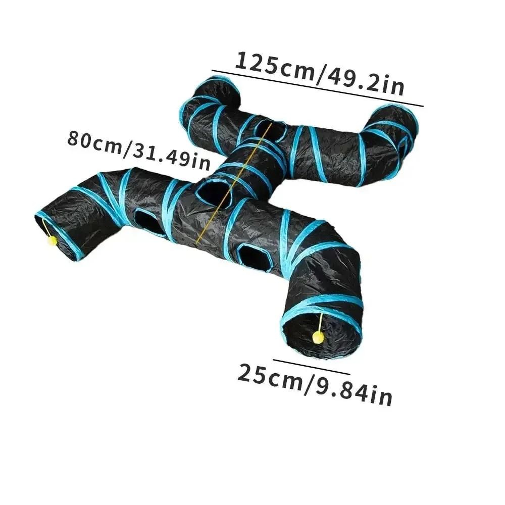 Blue Black Cat Tunnel Toy Foldable Play Tube Fun Pop-Up Hideaway Interactive Chase Game Durable Pet Playhouse for Indoor Kittens
