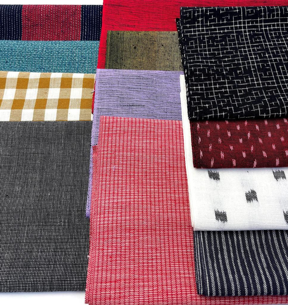 Kurume Kasuri Fabric Half Set 12 8 Plain and Striped 50cm x 50cm 4 Patterned 50cm x Width (Colorful / Varieties) - + 50cm, 37-39cm