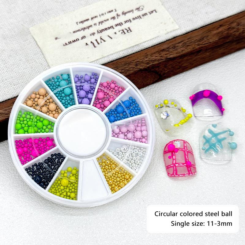 12 Grids/Box Candy Colors Nail Art Beads, Macaron Caviar Beads 3D Steel Ball For Nail Designs Decoration