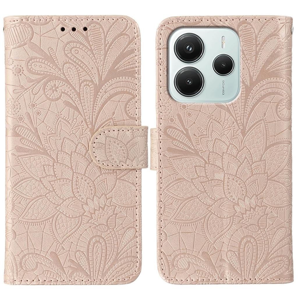 For Xiaomi Redmi Note 14 4G (164.84mm) Case Lace Flowers PU Leather Flip Wallet Phone Cover