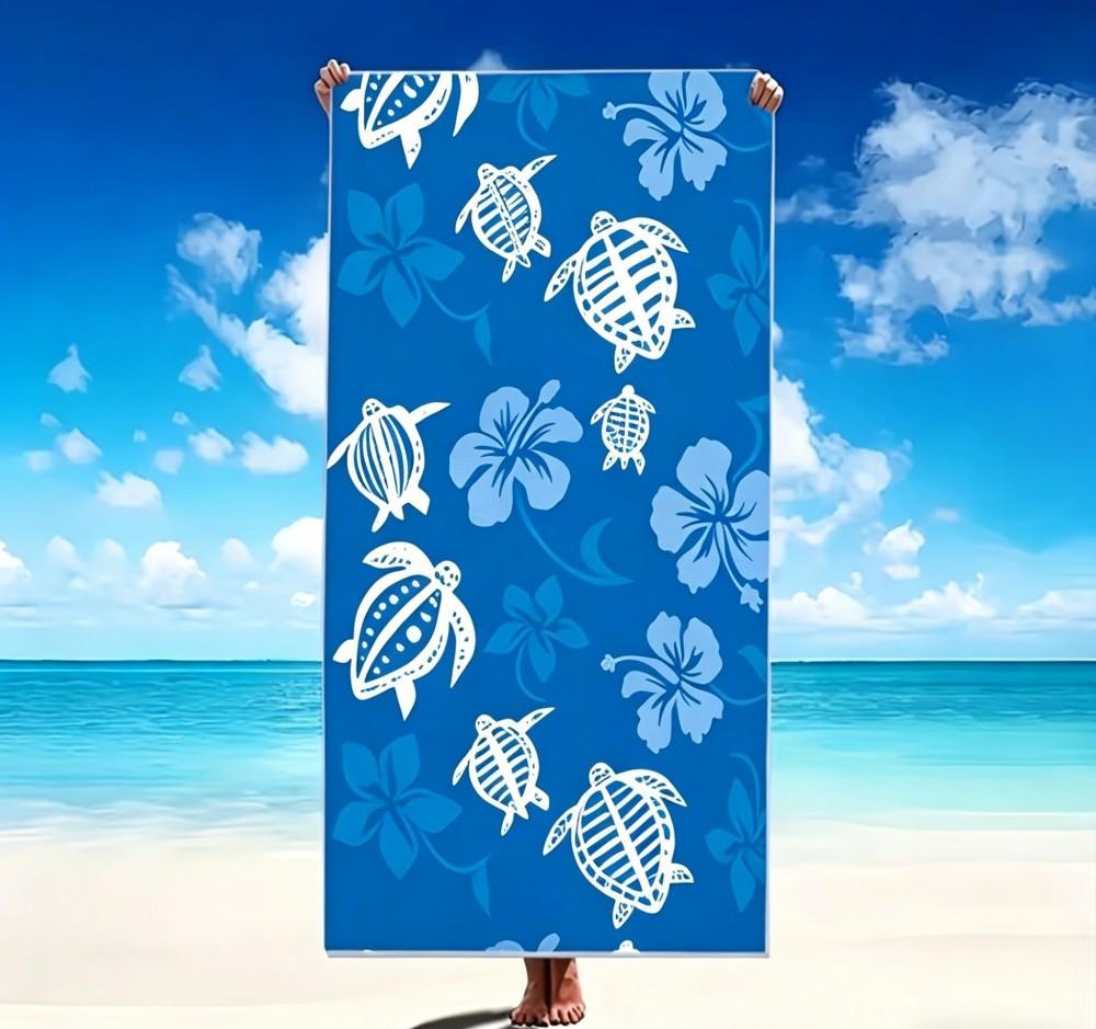 XL Ästhetisches Meeresschildkröten Strandtuch Übergröße Florale Pooldecke Große Badetücher für Erwachsene Schnelltrocknend Stilvolles Sonnenbad-Top