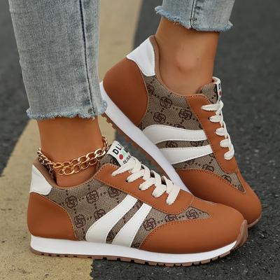 Size 36-43 Brown Leather Splicing Women Lightweight Leisure Tennis Shoes Classic Design Luxury Girl'S Platform Running Sneakers