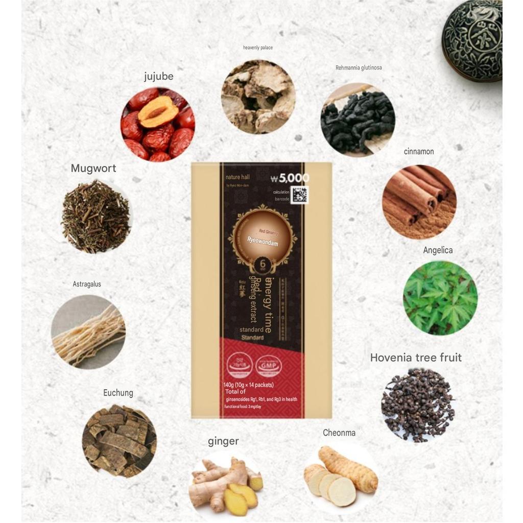 Jayeongwan 6-Year Korean Red Ginseng Energy Time Standard (14 Sticks / 14 Days) - Daily Immunity & Energy Booster for Beginners