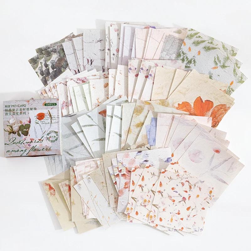 100 Stück/Packung Vintage Memo-Pads Retro Blume Schmetterling Materialpapier für Scrapbooking Journal Tagebuch Dekoration Collage DIY