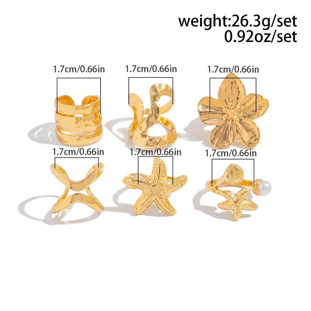 Ingemark 6 Stück/Set Retro Seestern Blume Knöchelringe Set für Damen Böhmen Imitation Perlen Offener Gelenkring Schmuck 2026 Neu