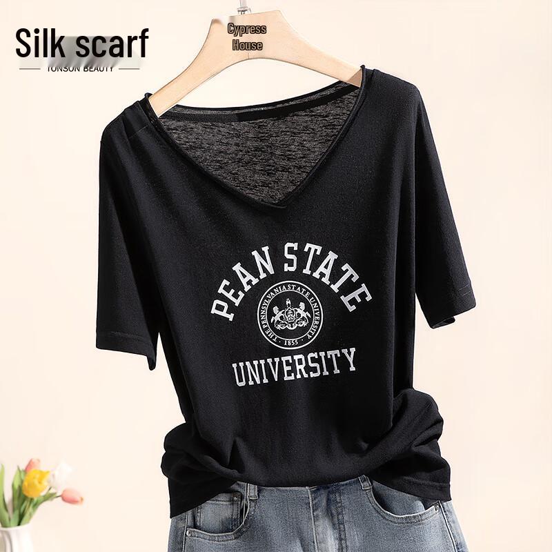 

Women s V-Neck Printed Loose Fit T-Shirt M