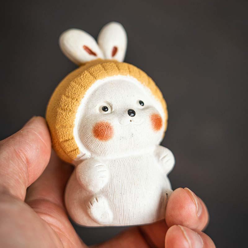 Yixing Clay Tea Pet - Rabbit Zodiac Ceramic Figurine Creative Japanese-style Tea Toy Handmade Cute Tea Set Accessory