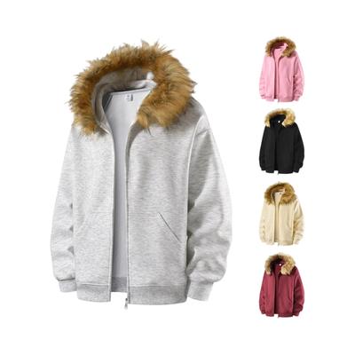Men's  And   Women's  Leisure  Hooded Artificial   Collar  Hoodie  Coat