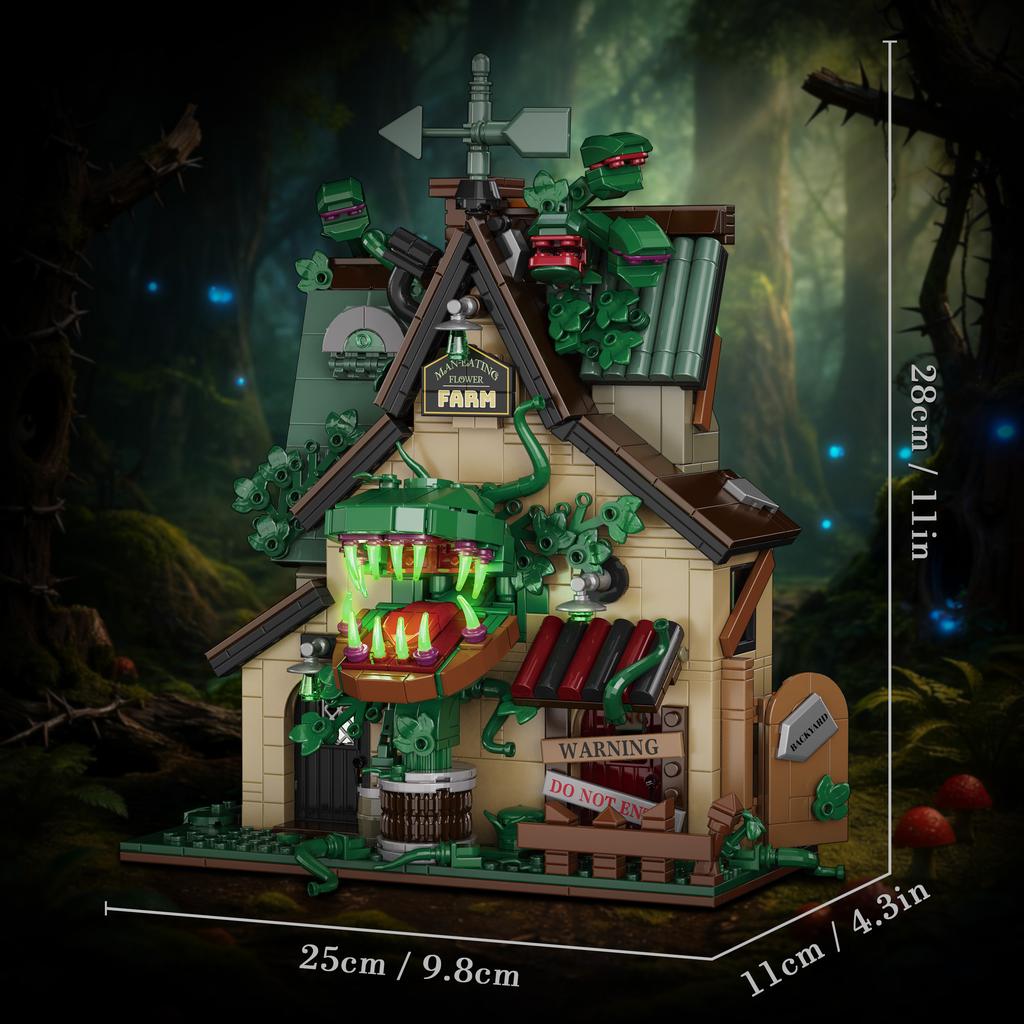 Backyard Man-Eating Flower House Building Blocks, Boys' Gift, Horror Assembling Toy, Creative Decoration