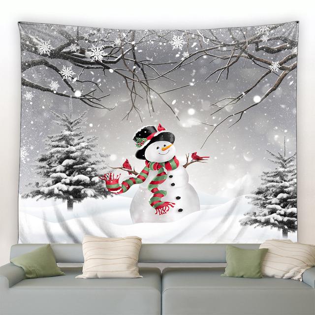 Snowman Christmas Tapestry Winter Pine Tree Snowflake Birds Forest Park Landscape Xmas Wall Hanging Home Living Room Decor Mural