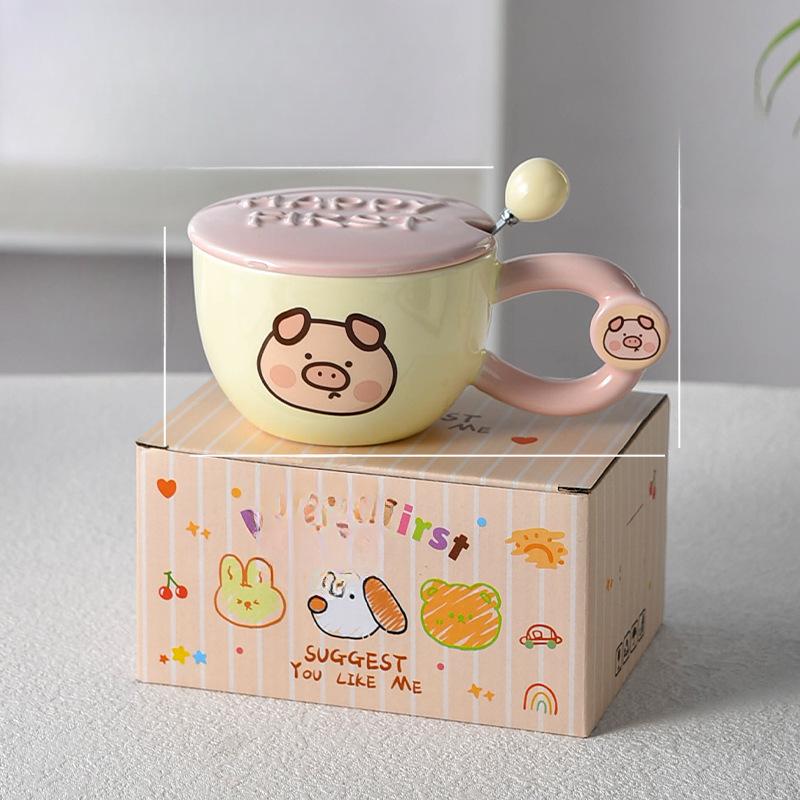 Breakfast Cup with Lid with Spoon for Women with High Appearance High Temperature Resistance Wide Mouth Couple Ceramic Cup for Household Use