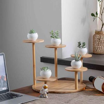 Tisch-Pflanzenständer Bambus 5 Etagen Blumentopfständer Schreibtisch Fensterbank Innen Ausstellungsregal für Ecke Wohnzimmer Pflanzen Dekorationen Figuren