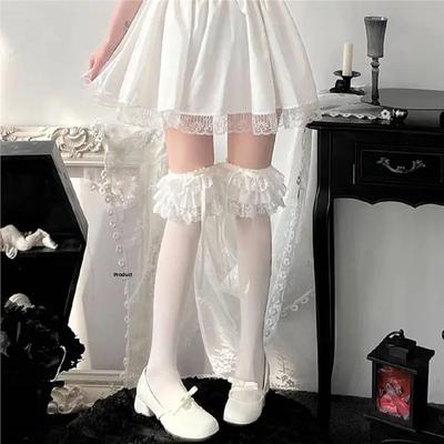 Lolita Over Knee Socks With Multi Layer Lace Edging Ribbon Japanese Style Sweet Girl Butterfly Knot Pure Desire School Girl
