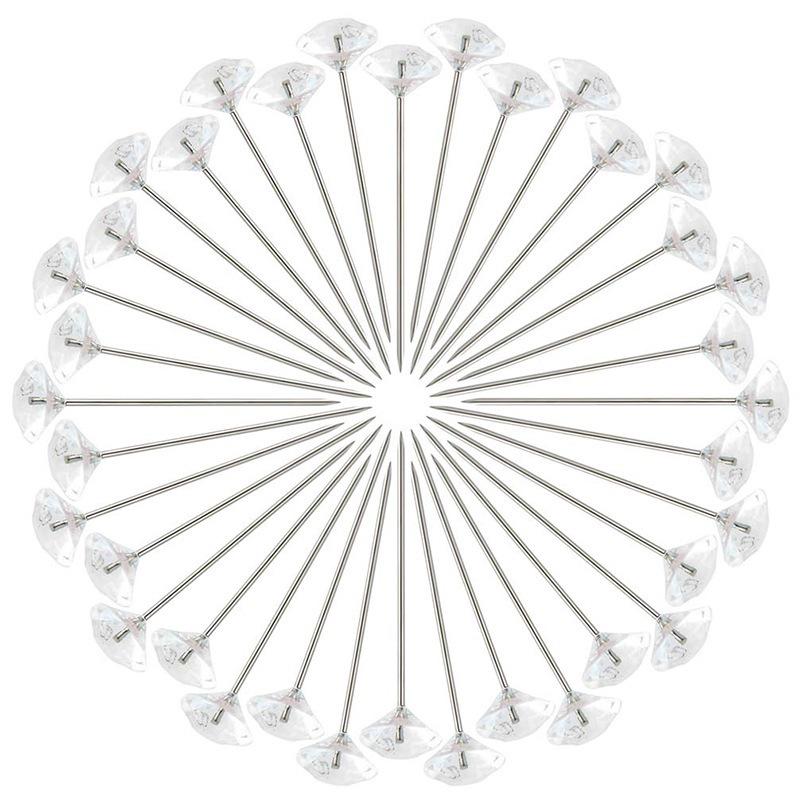 Clear Floral Head Pins - 6x38mm, Box of Diamond-Shaped Push Pins for Wedding Bouquets