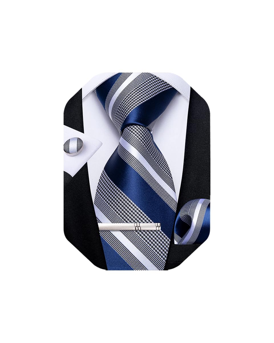 

[DiBanGu] Striped Necktie, Handkerchief, Cufflinks, Tie Pin Set - Perfect for Weddings, Business, Entrance Ceremonies, Graduations, and Year-End