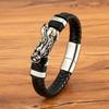 Leopard/Dragon Design Leather Braided Stainless Steel Bracelets Magnetic Buckle Rope Weaving Bracelet for Men Jewelry Gifts