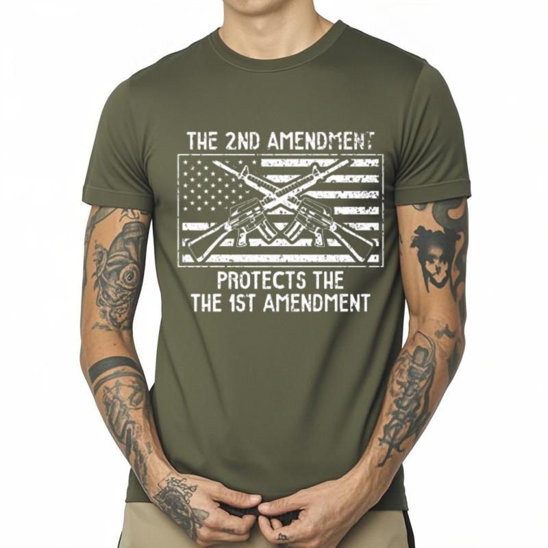 Soft Cotton Tee Workout Men short sleeve tshirt Casual The Second Amendment Protects The First Amendment Stylish For him Tshirt