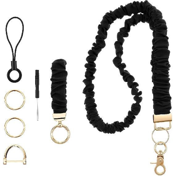 Scrunchie Lanyard for Id Badges Cute Wrist and Neck Lanyard Set Stretchy Lanyards for Teachers Retractable Scrunchie Keychain Holder Women Men
